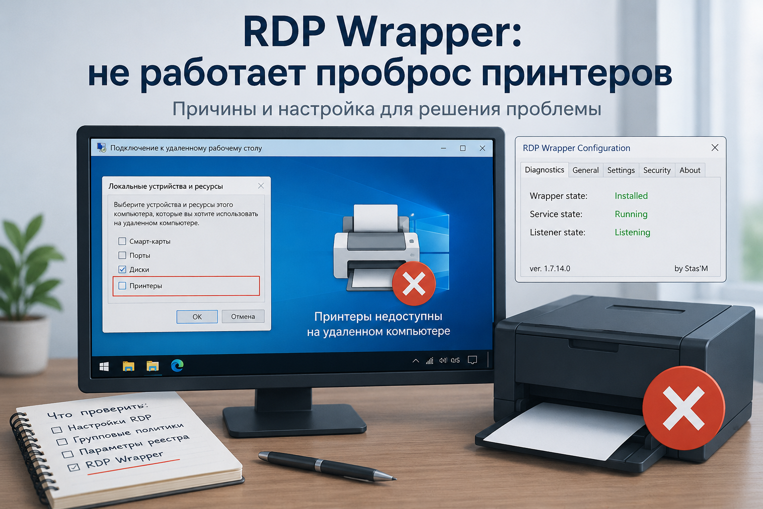 RDP Wrapper: не пробрасывает принтеры — пошаговое решение для Windows